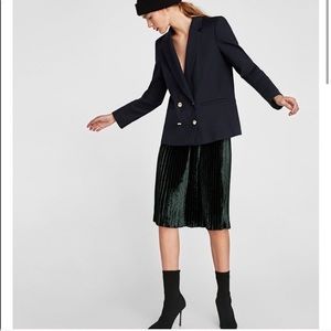 Zara Navy Blue Double-Breasted Blazer